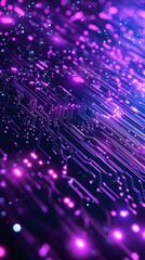 Poster - Complex network of circuits glowing with vibrant purple and blue lights, creating a futuristic technological backdrop