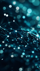 Poster - Plexus effect with glowing dots and lines forming a network over a dark blue background with bokeh effect, ideal for technology and communication concepts