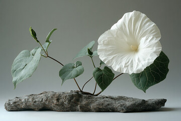 Wall Mural - White Hibiscus Flower in Stone Arrangement