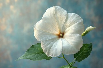 Wall Mural - Delicate White Flower Blooming Softly Against Blue Background