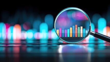 Poster - Magnifying glass focusing on colorful data visualization chart.
