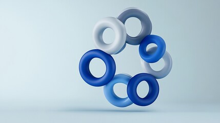 Poster - Abstract blue rings in a circular arrangement on a light blue background.