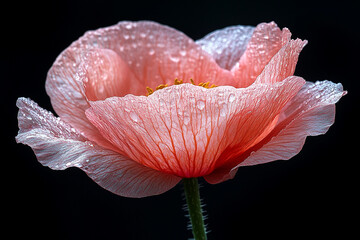 Wall Mural - Dewdrops Adorn a Delicate Pink Poppy Flower