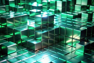 Wall Mural - Abstract Emerald Green Metallic Cubes Exhibiting a Three-Dimensional Geometric Pattern