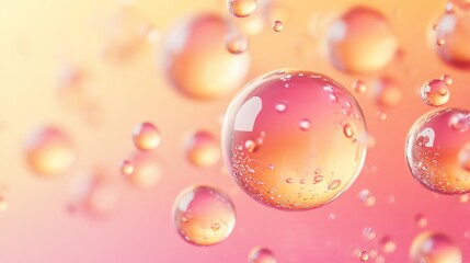Aufkleber - Abstract background with floating, translucent spheres in orange and pink hues.