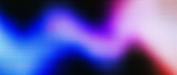 Fototapete - A futuristic banner design with a dark purple, pink, and blue gradient background, a blurred neon color flow, and a grainy texture effect.