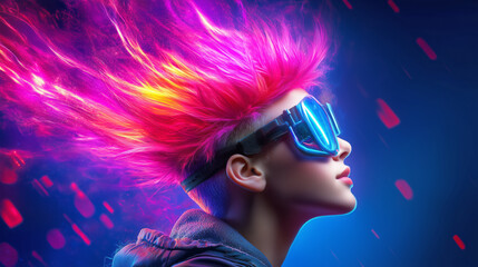 Leinwandbilder - Vibrant hair and futuristic goggles create a striking look