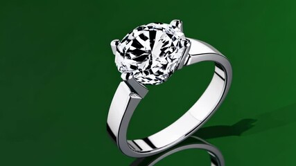 Poster - Stunning diamond engagement ring showcased on a green background highlighting its elegance and sparkle during a product display