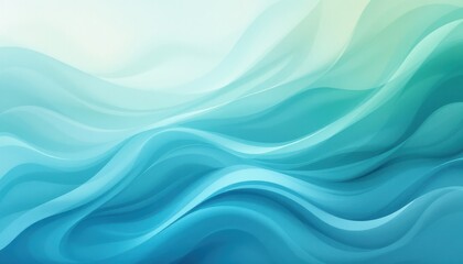 Poster - Abstract flowing blue and teal wavy patterns in soft gradient design
