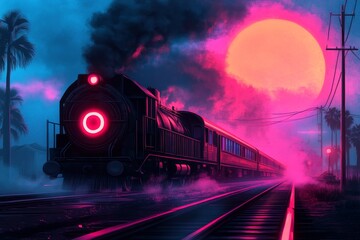 Poster - A pixel art depiction of a wurst sausage grill scene, with animated smoke and glowing coals under a vibrant sunset in a retro gaming style