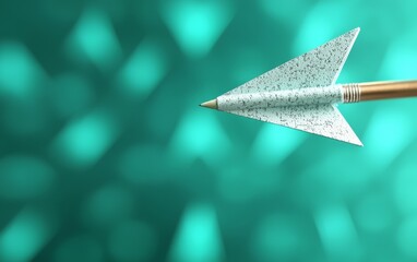 Poster - A stylized arrowhead with a metallic finish, positioned against a blurred teal background, suggesting direction and focus.