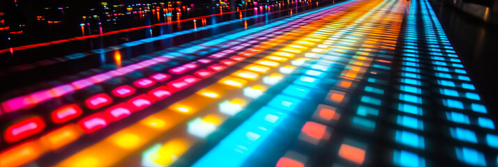 Aufkleber - Vibrant Neon Lights Create a Colorful Pathway at a Lively City Event During the Night