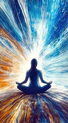 Poster - Meditation in the Vibrant Energy of Qi a Silhouette Amidst Flowing Colors