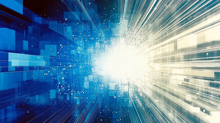 Poster - Dynamic Burst of Light and Data in an Abstract Technology Background Showcasing Innovation