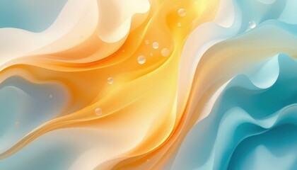 Poster - abstract fluid waves in soft pastel shades with water droplets