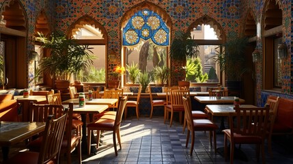 Wall Mural - A photo of a Middle Eastern restaurant with mosaic pattern