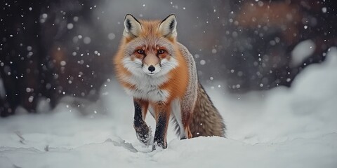 Wall Mural - fox in snow