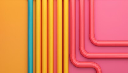 Poster - A vibrant abstract composition featuring colorful, curved lines against a bright background, creating a playful visual effect.