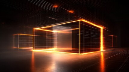 Fototapete - A glowing, futuristic structure made of light, set against a dark background, conveying a sense of innovation and technology.