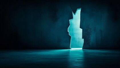 Poster - A dimly lit crevice reveals an ethereal blue light, creating a mysterious and serene atmosphere.