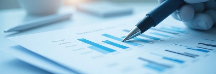 Poster - Businessman analyzing financial chart with pen showing growth