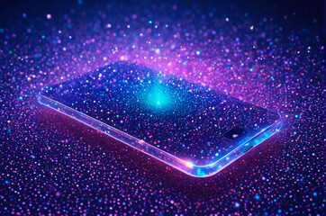 Wall Mural - Holographic phone made of many particles. Generative AI.