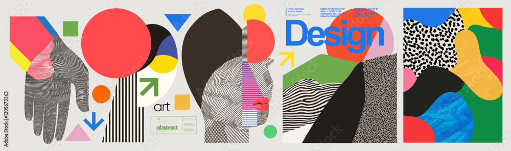 Abstract vector design with geometric shapes, art, vibrant colors, and ...