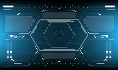 Poster - HUD sci-fi interface screen view white circular geometric design virtual futuristic technology creative display on blue vector