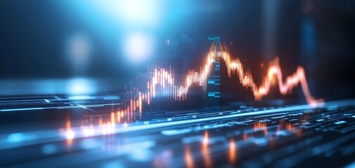 Poster - a vibrant digital visualization of a fluctuating stock market graph, highlighting trends and data an