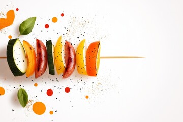 Aufkleber - A stylized flat icon of a wurst sausage skewer with alternating vegetables, designed with simple geometric shapes and vibrant colors