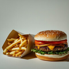 Canvas Print - Hamburger And Fries Isolated