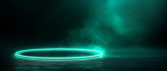 Poster - A glowing teal circle emits a mystical aura, surrounded by fog, creating a surreal and ethereal atmosphere.
