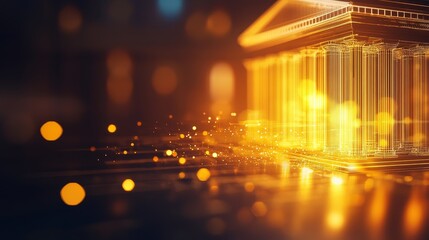 Poster - A glowing digital representation of a building, symbolizing innovation and technology in architecture.