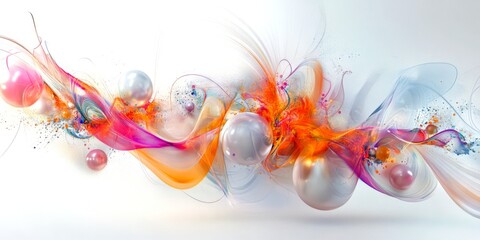 Poster - A vibrant abstract image featuring flowing lines and colorful orbs. This digital art piece conveys energy and movement. Ideal for modern design projects or artistic inspiration. AI
