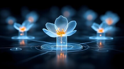 Leinwandbilder - Mesmerizing glowing floral patterns on a serene black background showcasing an elegant digital design  The composition creates a captivating and tranquil atmosphere