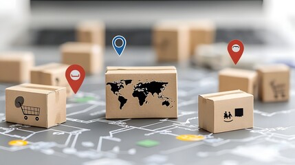 Aufkleber - Online international marketplace with close up view of various return policy options and shipping labels for global logistics and distribution