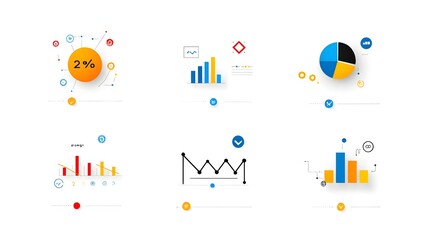Poster - Collection of 6 minimalistic line icons featuring metrics analysis data reports and growth graphs with arrows  bar charts  and pie charts  Clean  sharp visuals with a modern  abstract