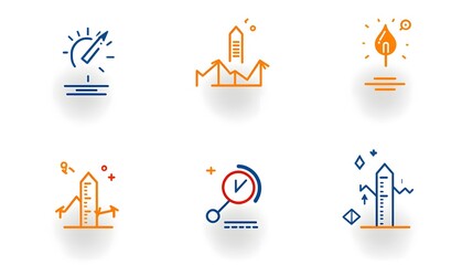 Fototapete - Set of 6 professional line icons designed for data visualization performance tracking and growth analysis  Featuring bar graphs pie charts and arrows to represent statistics reports