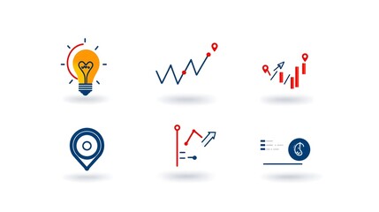 Poster - Collection of 6 linear icons focused on data optimization and growth analysis featuring icons for metrics report graphs and data visualization in a simple line style