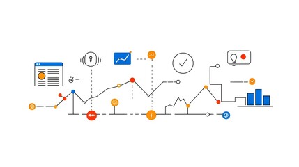 Poster - Collection of 6 linear icons focused on data optimization and growth analysis featuring icons for metrics report graphs and data visualization in a simple line style