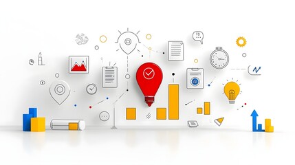 Fototapete - Collection of 6 linear icons focused on data optimization and growth analysis featuring icons for metrics report graphs and data visualization in a simple line style