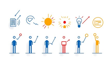 Poster - Comprehensive Set of Linear Business Icons Representing Key Concepts such as Teamwork Growth Target Goals and Innovation for Use in Web Interfaces and Mobile Apps