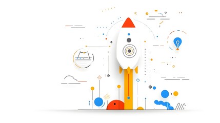 Poster - Collection of linear icons representing key business concepts such as teamwork growth target goals and innovation  These simple minimalist graphics are designed for use in web interfaces mobile apps