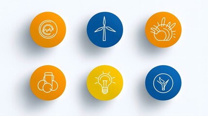 Poster - Comprehensive collection of clean energy icons featuring symbols for electric vehicle charging wind power and other sustainable technology solutions against a clean white background