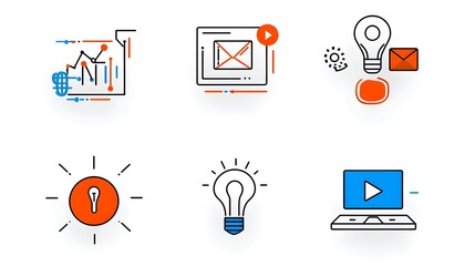 Leinwandbilder - Minimalist digital marketing icon collection depicting essential elements like advertising targets social media influence online video content and more designed in a modern thin line style