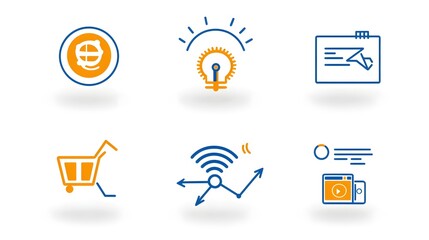 Aufkleber - Minimalist Icon Collection Depicting Essential Digital Marketing Elements Like Advertising Social Media Video Content and More Designed in a Modern Thin Line Style