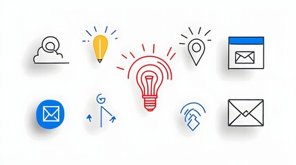 Aufkleber - Collection of 6 linear icons in a minimalist icon set depicting essential digital marketing elements like advertising targets social media influence online video content and more