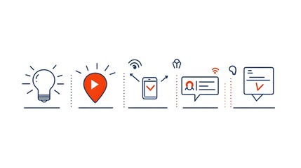 Poster - Minimalist icon set depicting essential digital marketing elements like advertising targets social media influence online video content and more designed in a modern thin line style