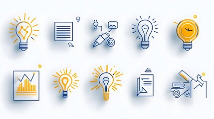 Poster - Collection of 6 linear outline icons showcasing various corporate business strategies  organizational goals  and management success planning elements in a minimalist design set