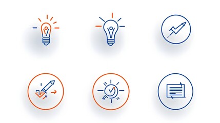 Poster - Collection of 6 minimal linear icons focusing on corporate business strategies company growth and organizational goals